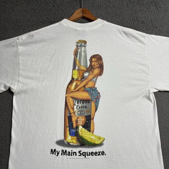 Vtg Corona Extra “My Main Squeeze” Beer Bottle  Girl Graphic T-Shirt Surf XL - Picture 1 of 11